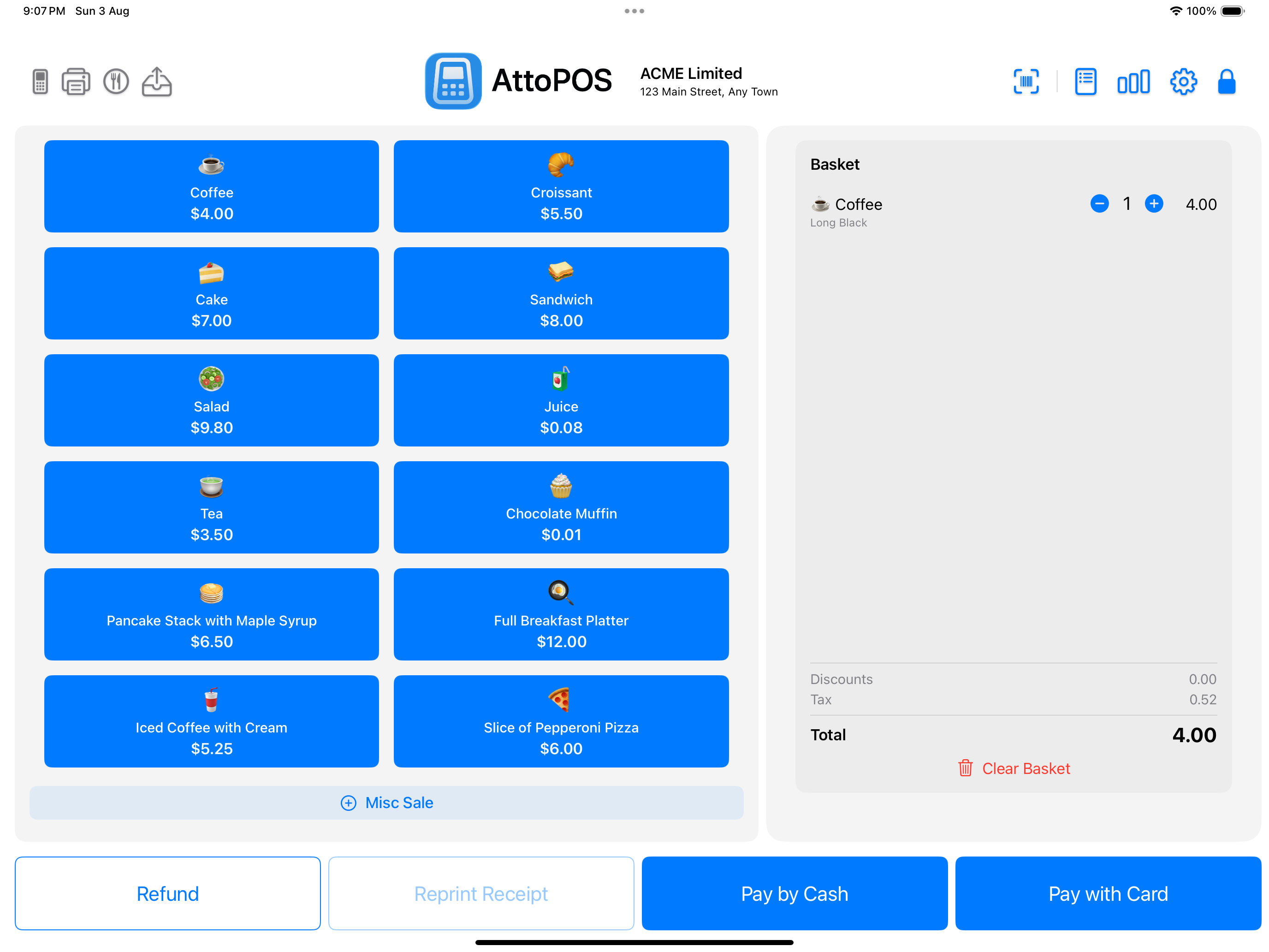 AttoPOS app running on iPad