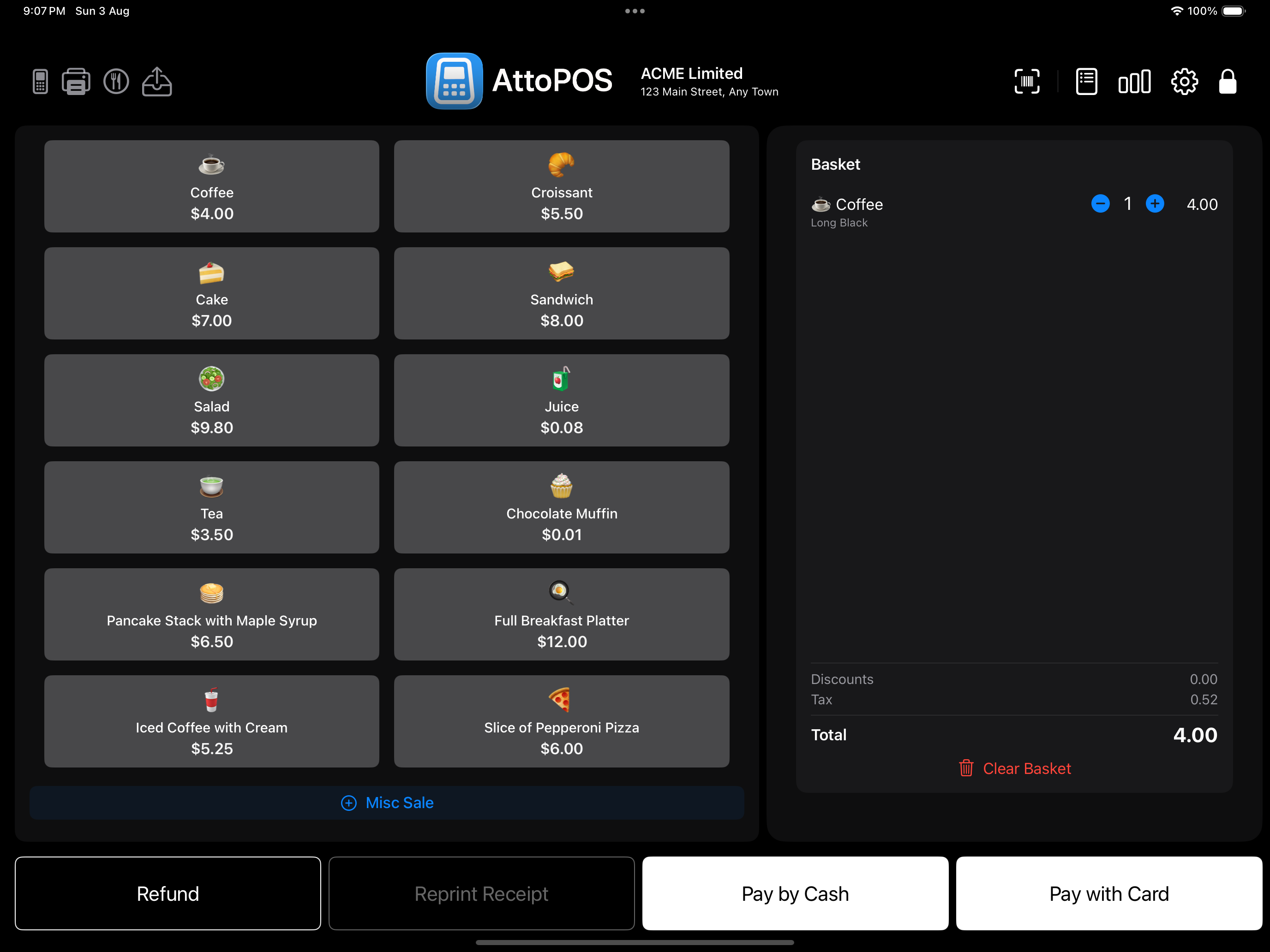 AttoPOS app running on iPad